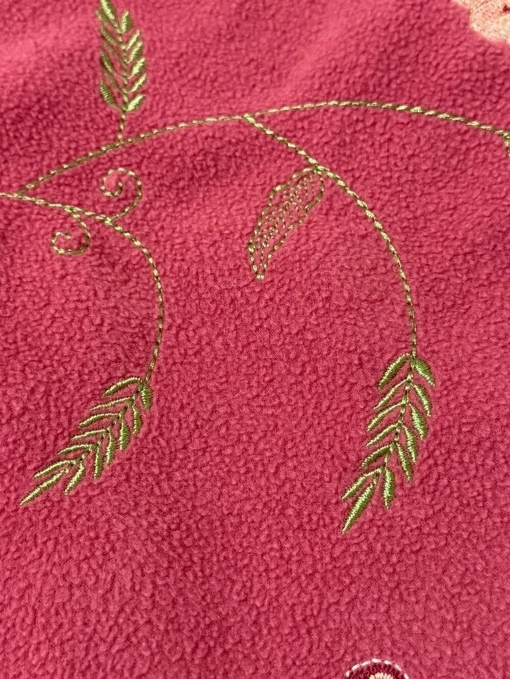Handmade Throw Fleece Lap Blanket Coral Embroidered Floral 68